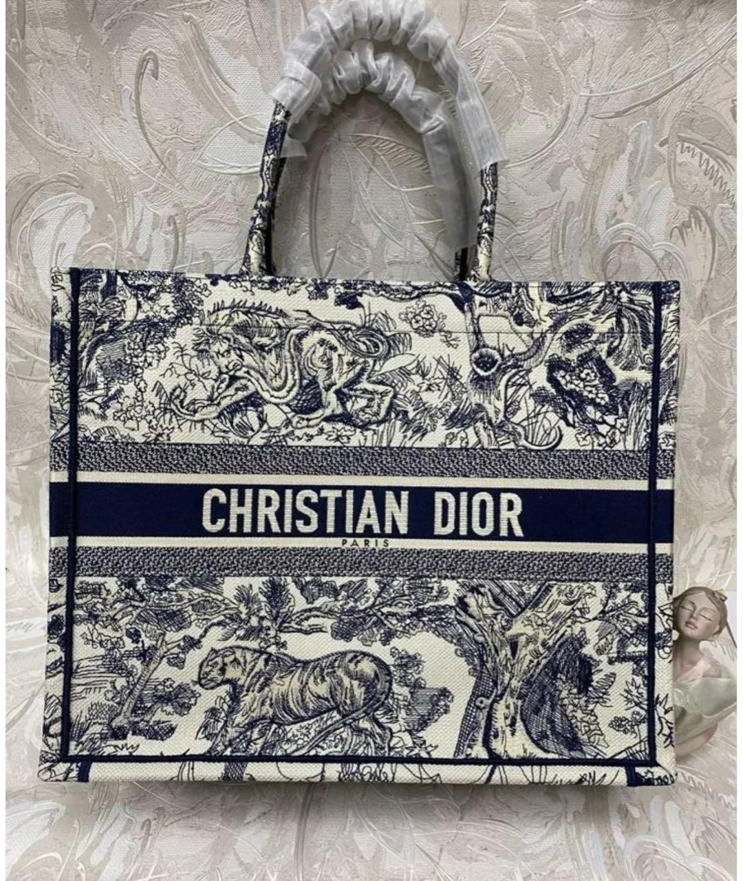 CHRISTIAN DIOR Темно-синяя жаккардовая сумка тоут, фото 6