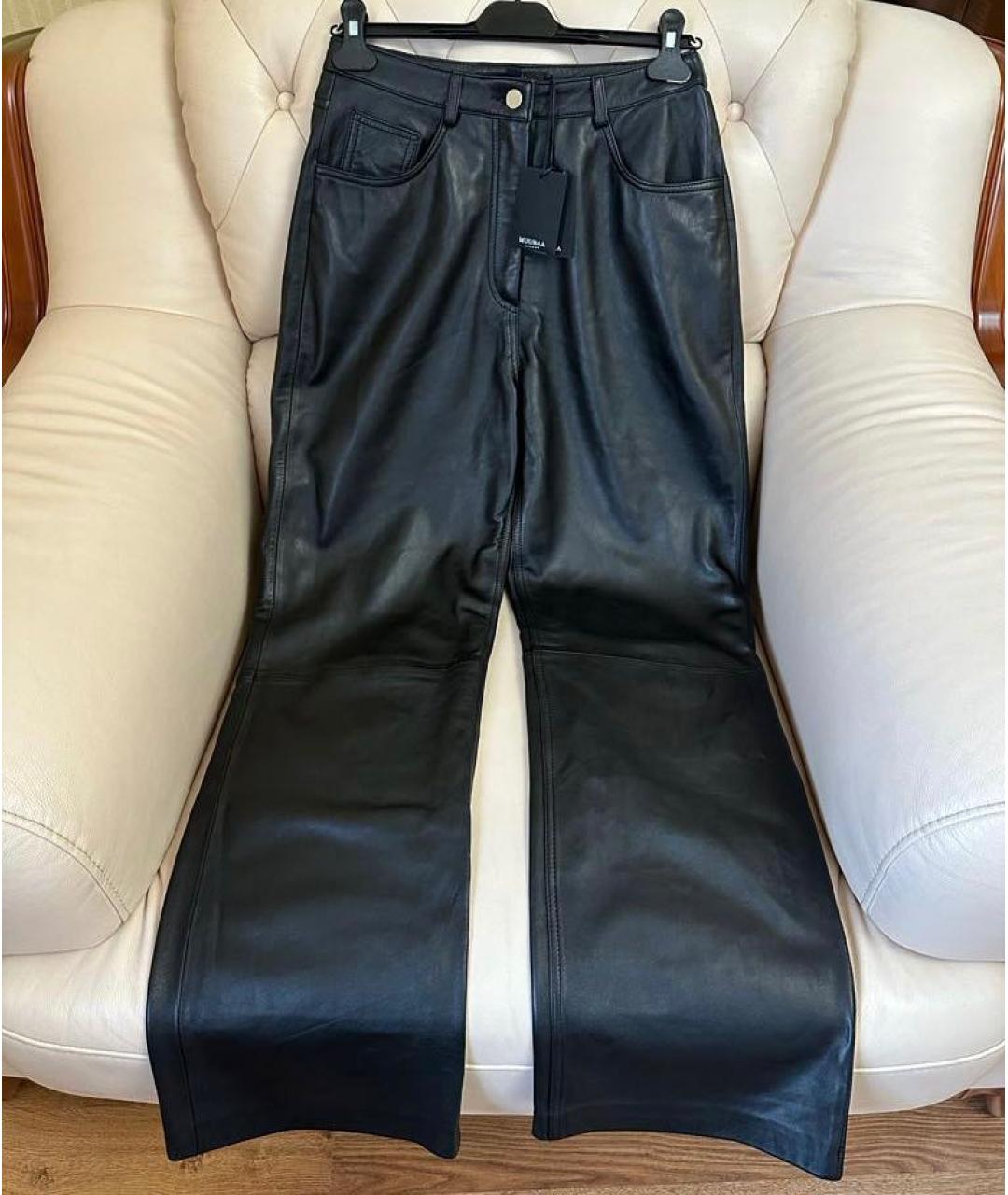 MUUBAA Черные кожаные прямые брюки, фото 3