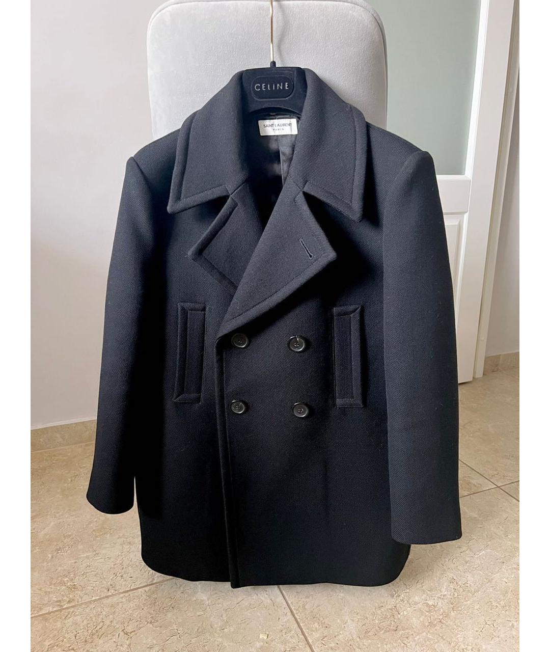 SAINT LAURENT Черное шерстяное пальто, фото 5
