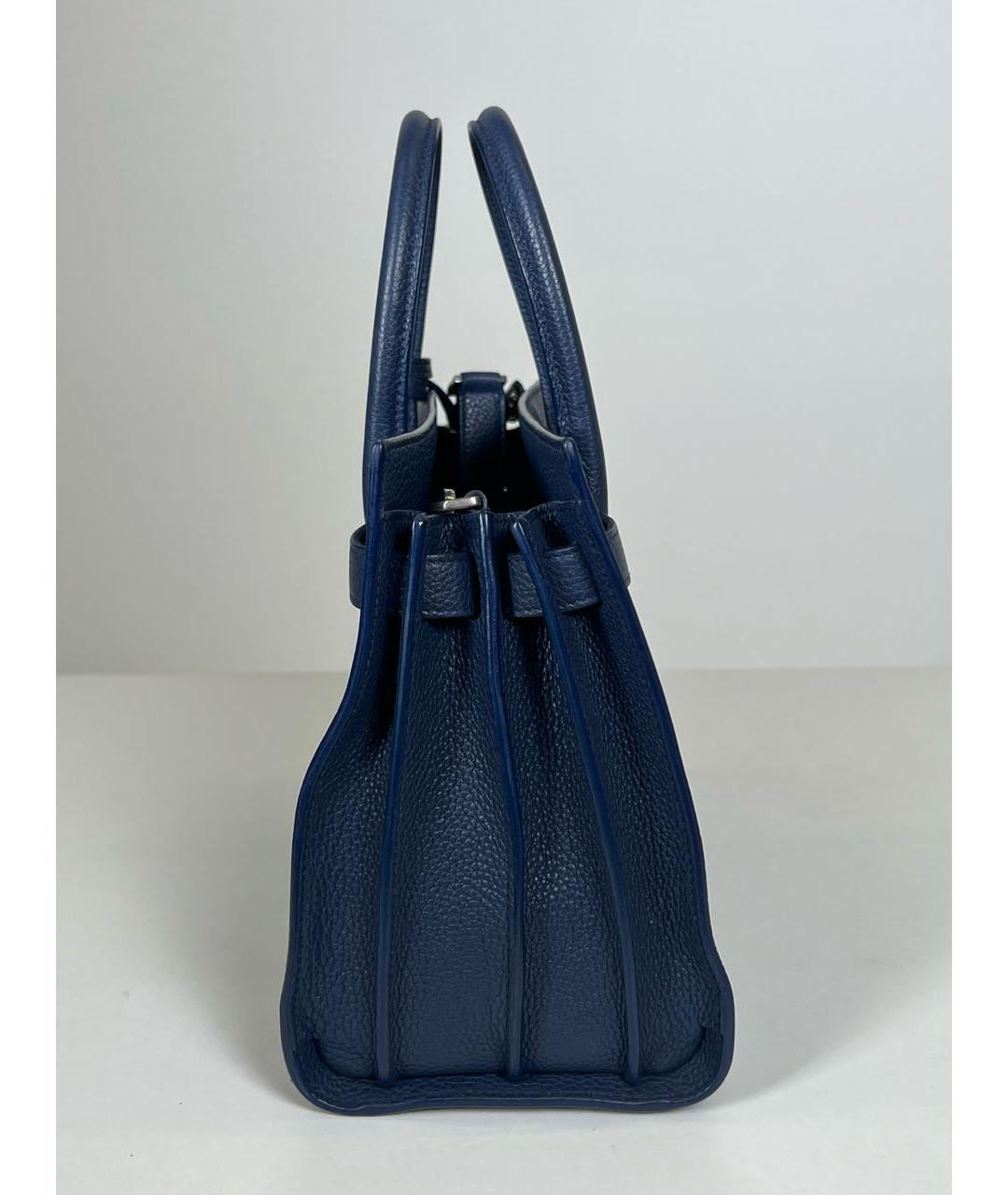 SAINT LAURENT Темно-синяя кожаная сумка с короткими ручками, фото 3