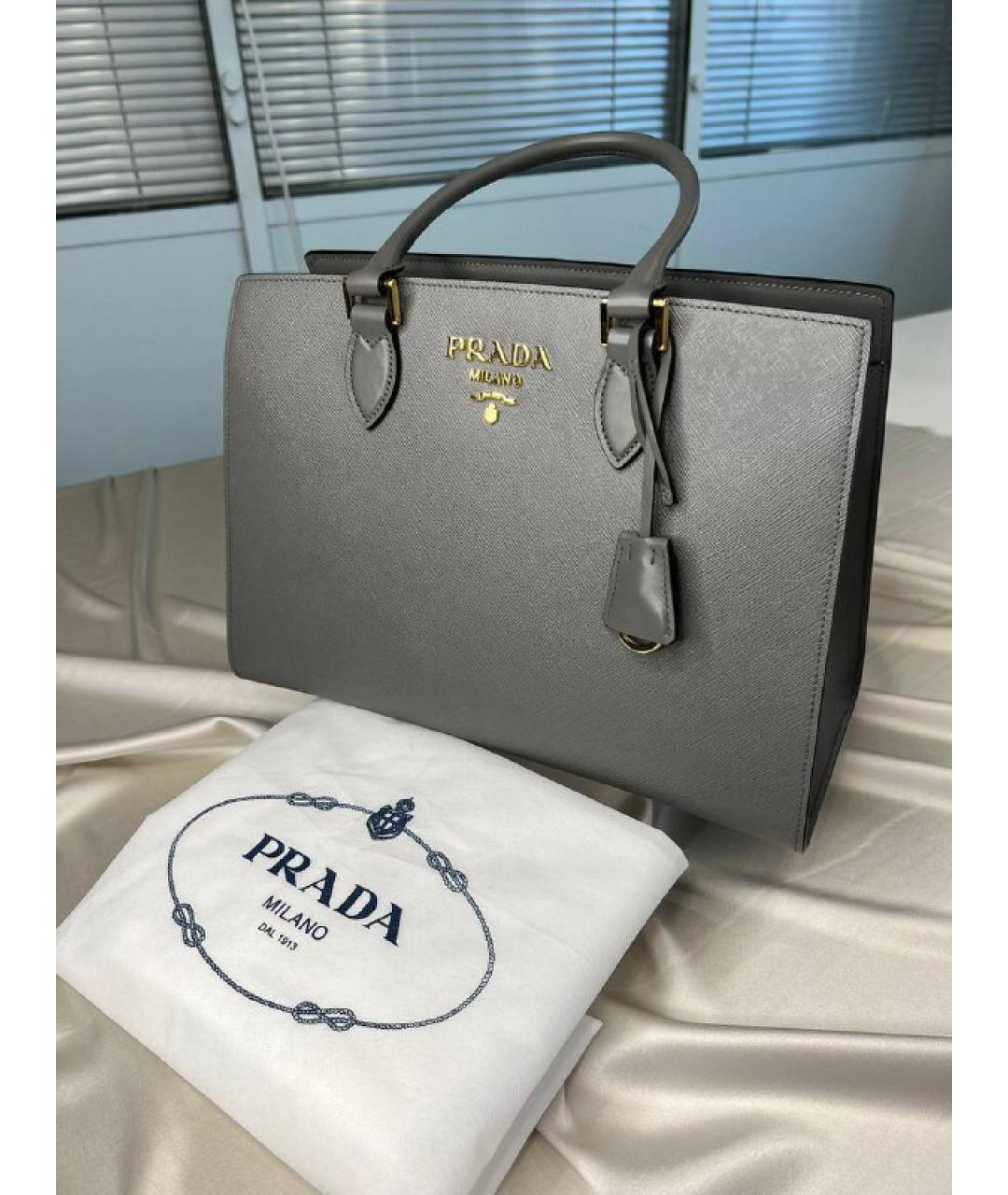 PRADA Серая кожаная сумка тоут, фото 3