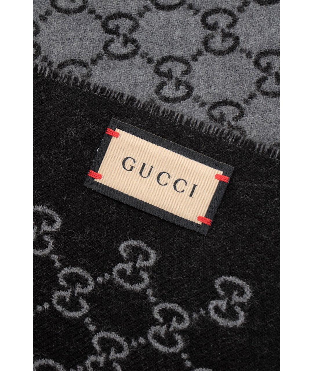 GUCCI Серый шерстяной шарф, фото 3