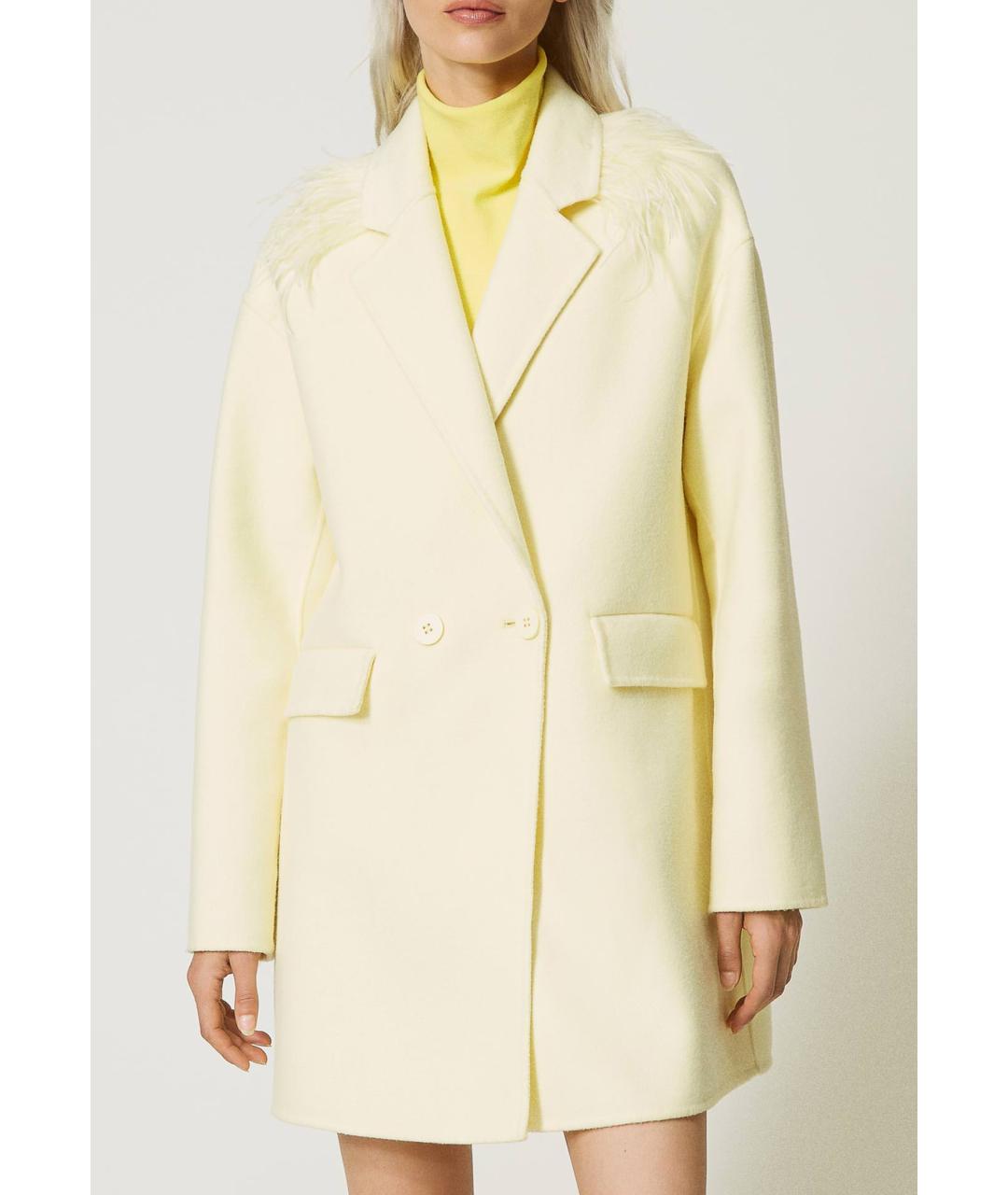 TWIN-SET Желтое полиэстеровое пальто, фото 5