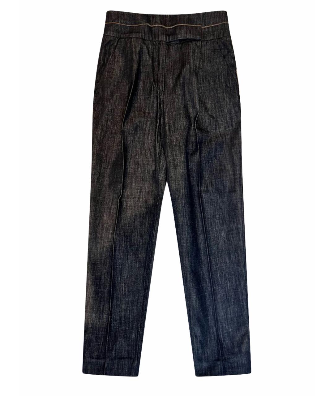 BRUNELLO CUCINELLI Темно-синие хлопковые прямые брюки, фото 1