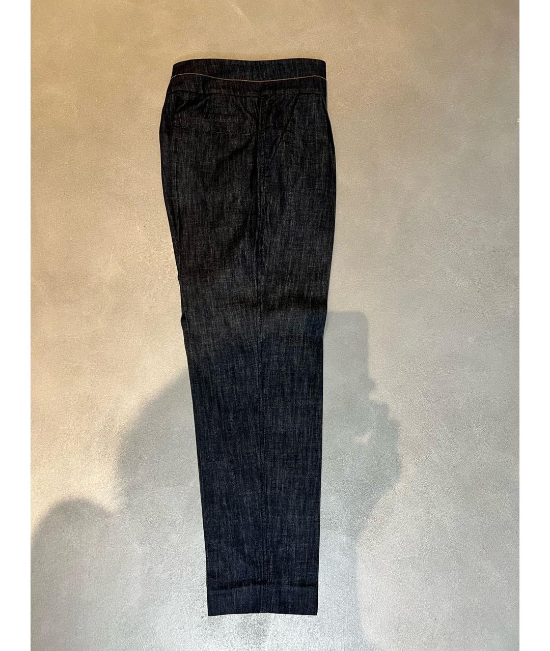 BRUNELLO CUCINELLI Темно-синие хлопковые прямые брюки, фото 4