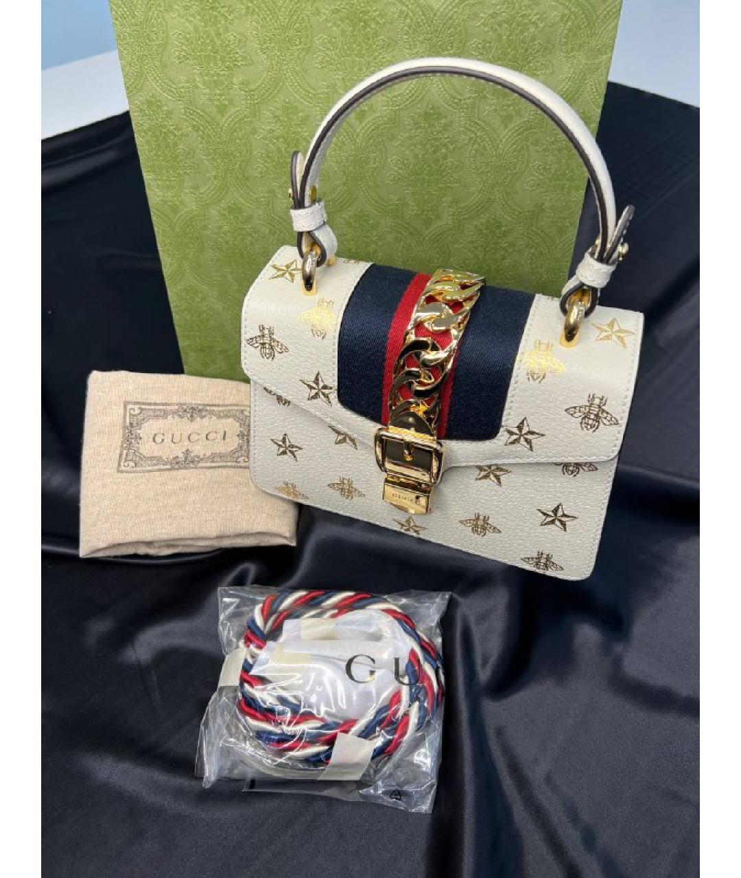 GUCCI Бежевая кожаная сумка с короткими ручками, фото 3