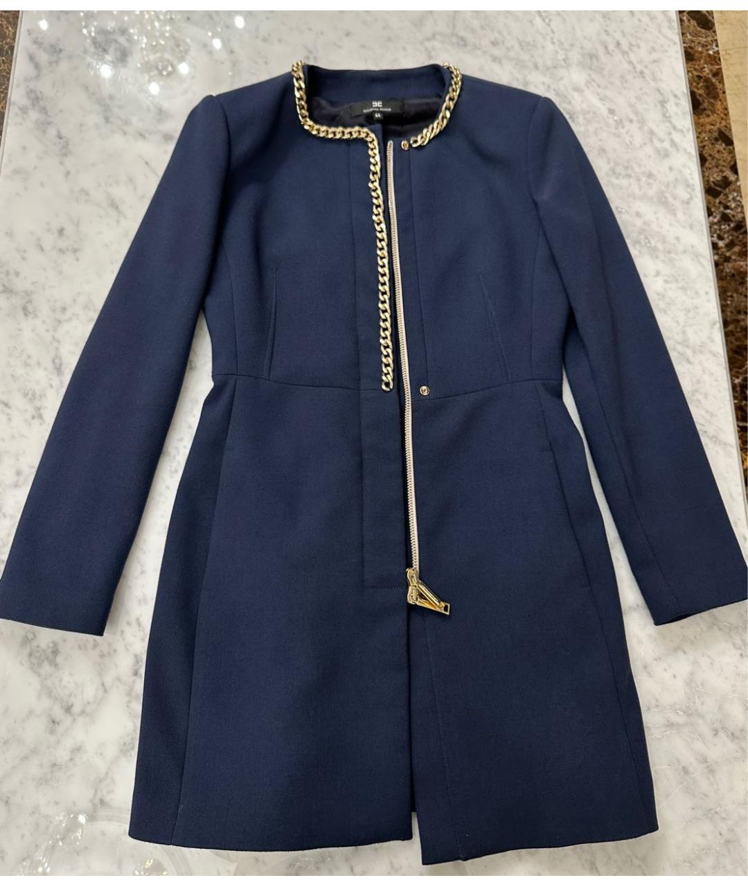 ELISABETTA FRANCHI Темно-синее вискозное пальто, фото 9
