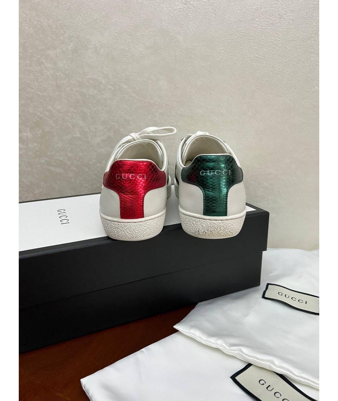 GUCCI Белые кожаные кеды, фото 4