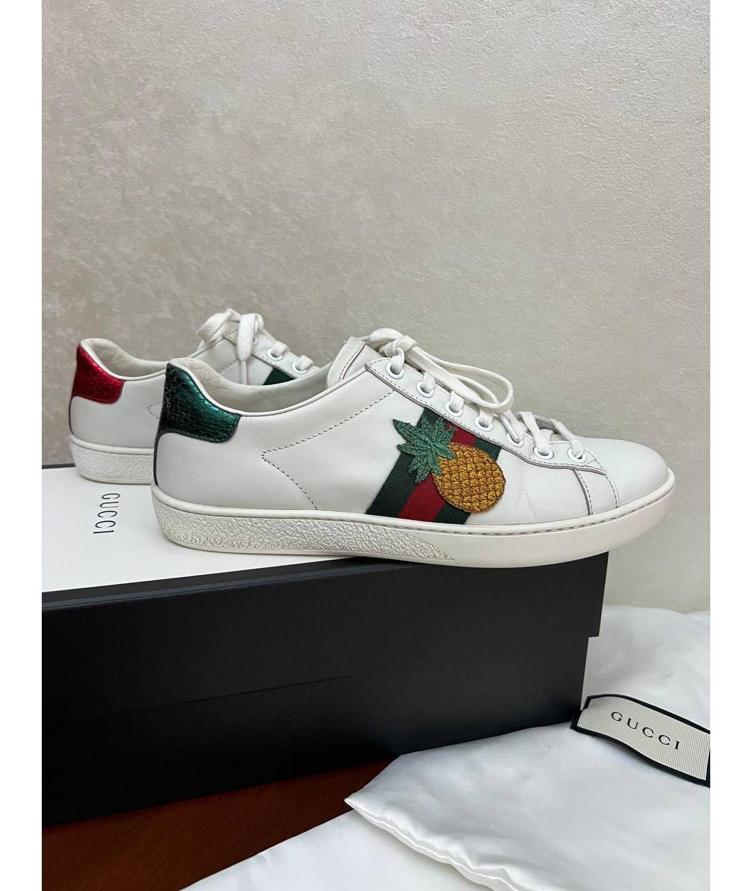 GUCCI Белые кожаные кеды, фото 5