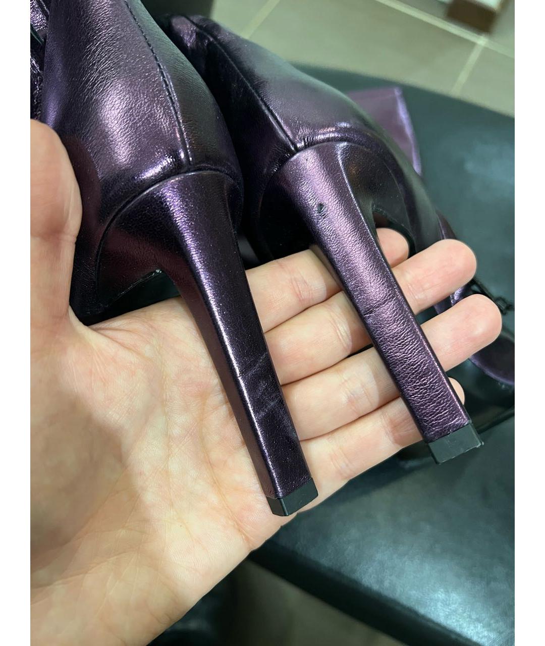 PINKO Фиолетовые кожаные ботфорты, фото 8