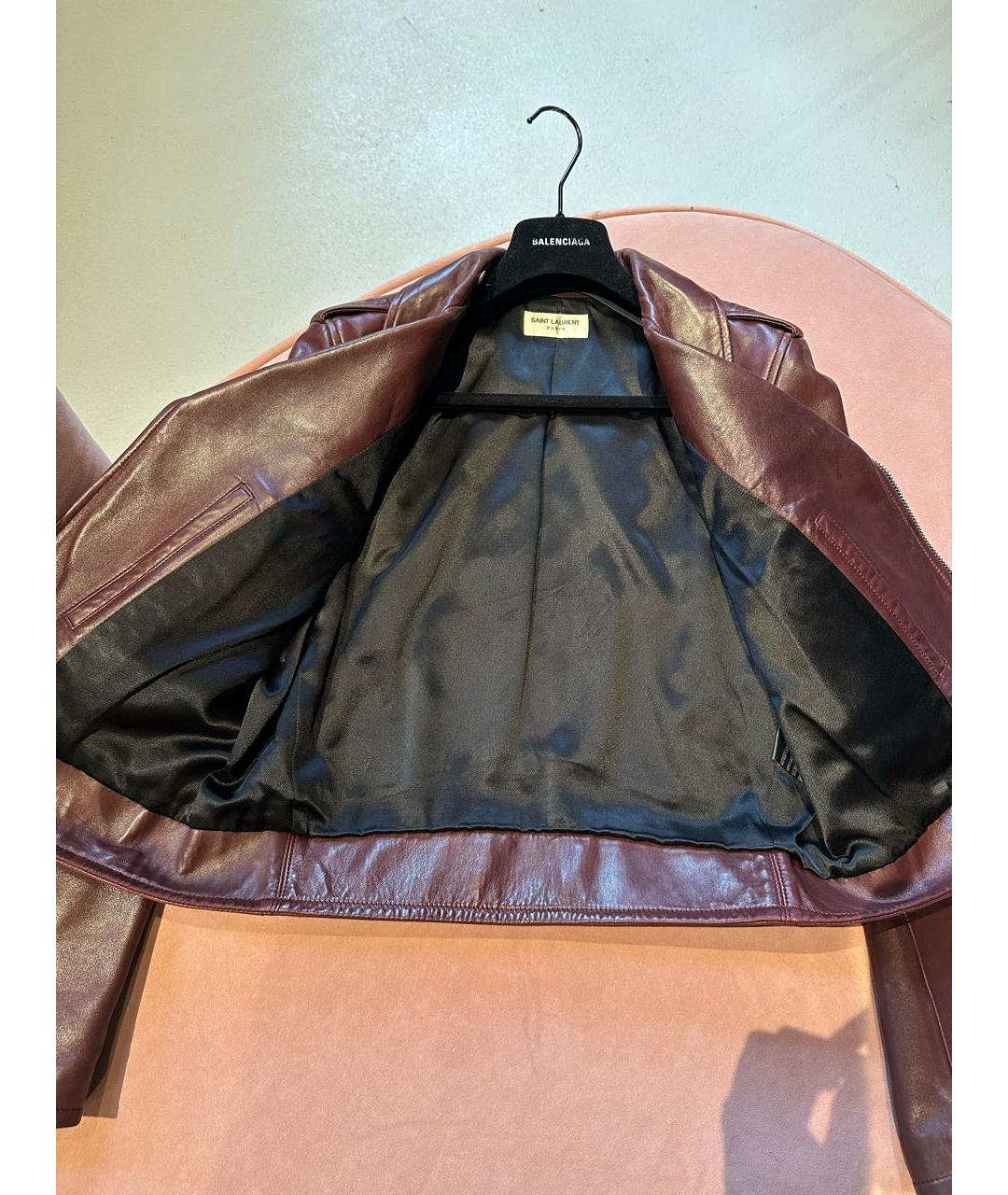 SAINT LAURENT Бордовая кожаная куртка, фото 4