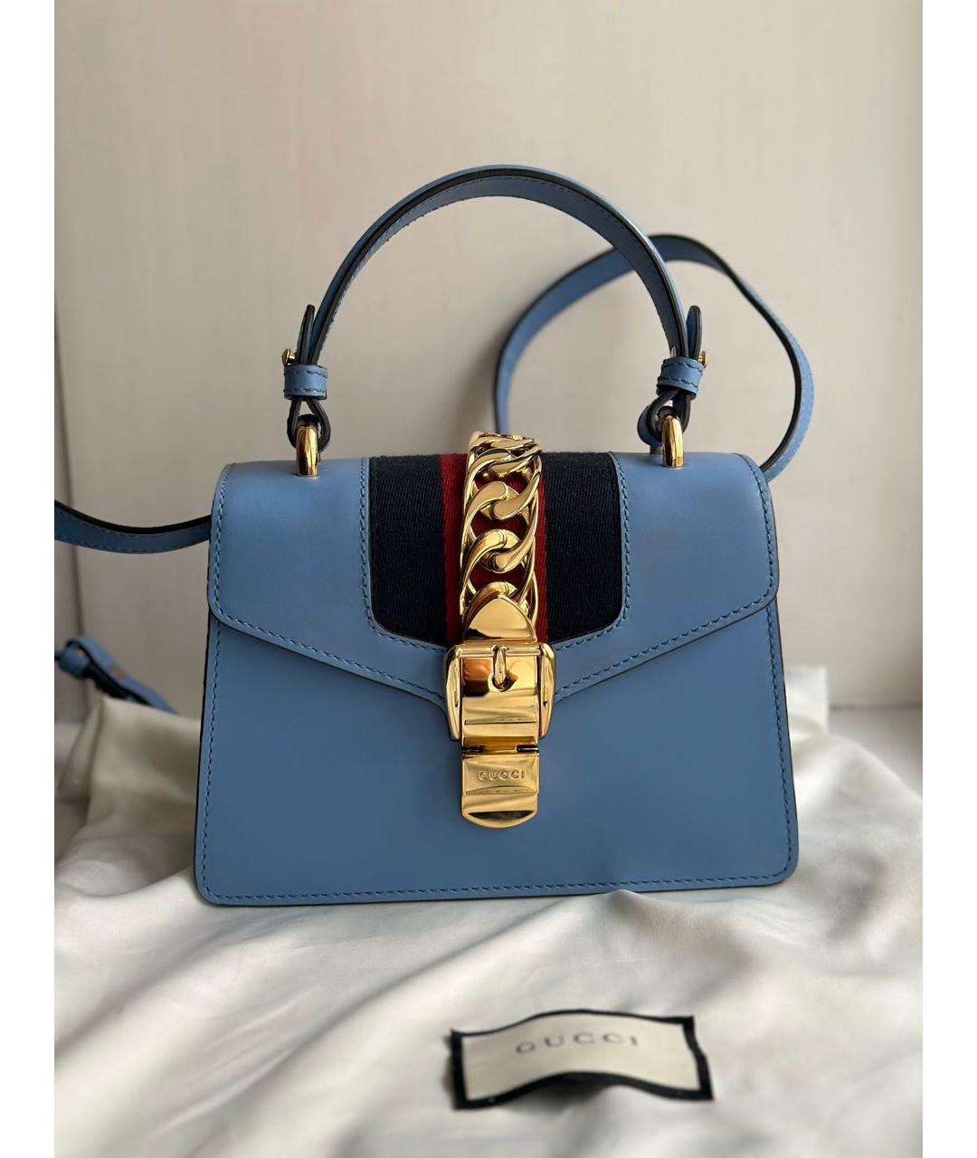 GUCCI Голубая кожаная сумка через плечо, фото 5