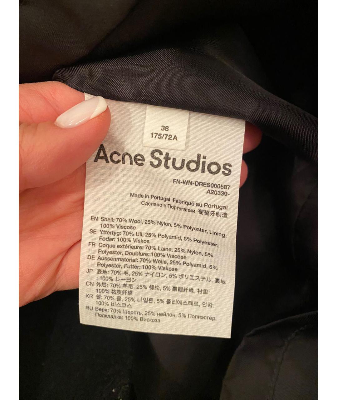 ACNE STUDIOS Черное шерстяное повседневное платье, фото 3