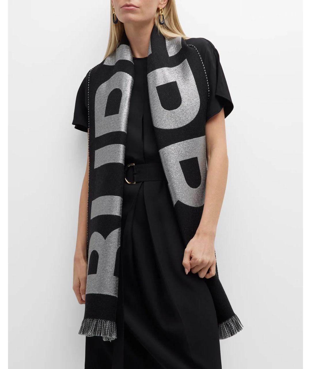 BURBERRY Черный шерстяной шарф, фото 3