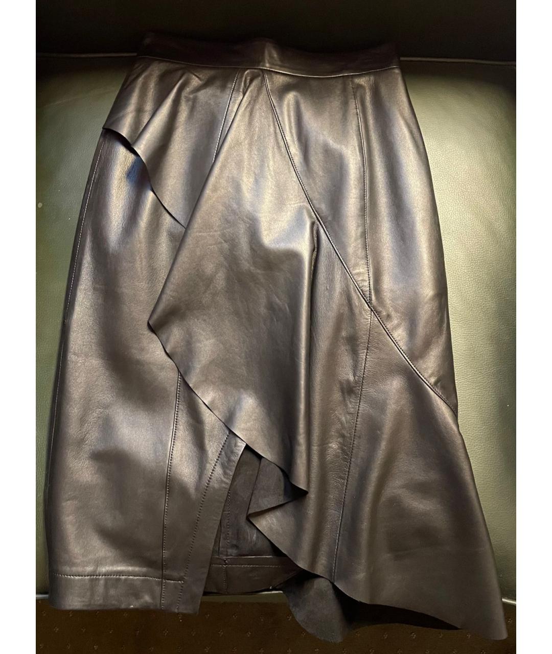 CHRISTIAN DADA Черная кожаная юбка миди, фото 6