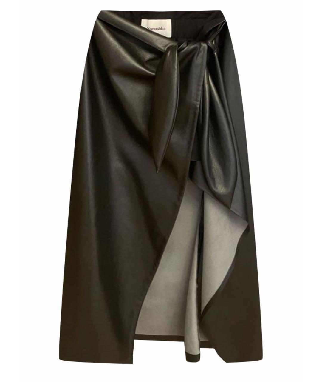NANUSHKA Черная кожаная юбка миди, фото 1