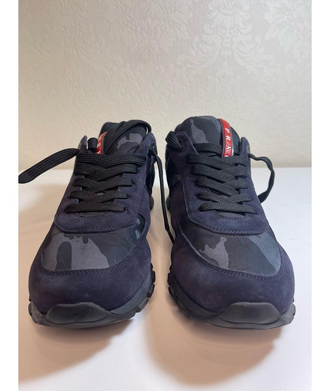 PRADA Темно-синие замшевые низкие кроссовки / кеды, фото 2