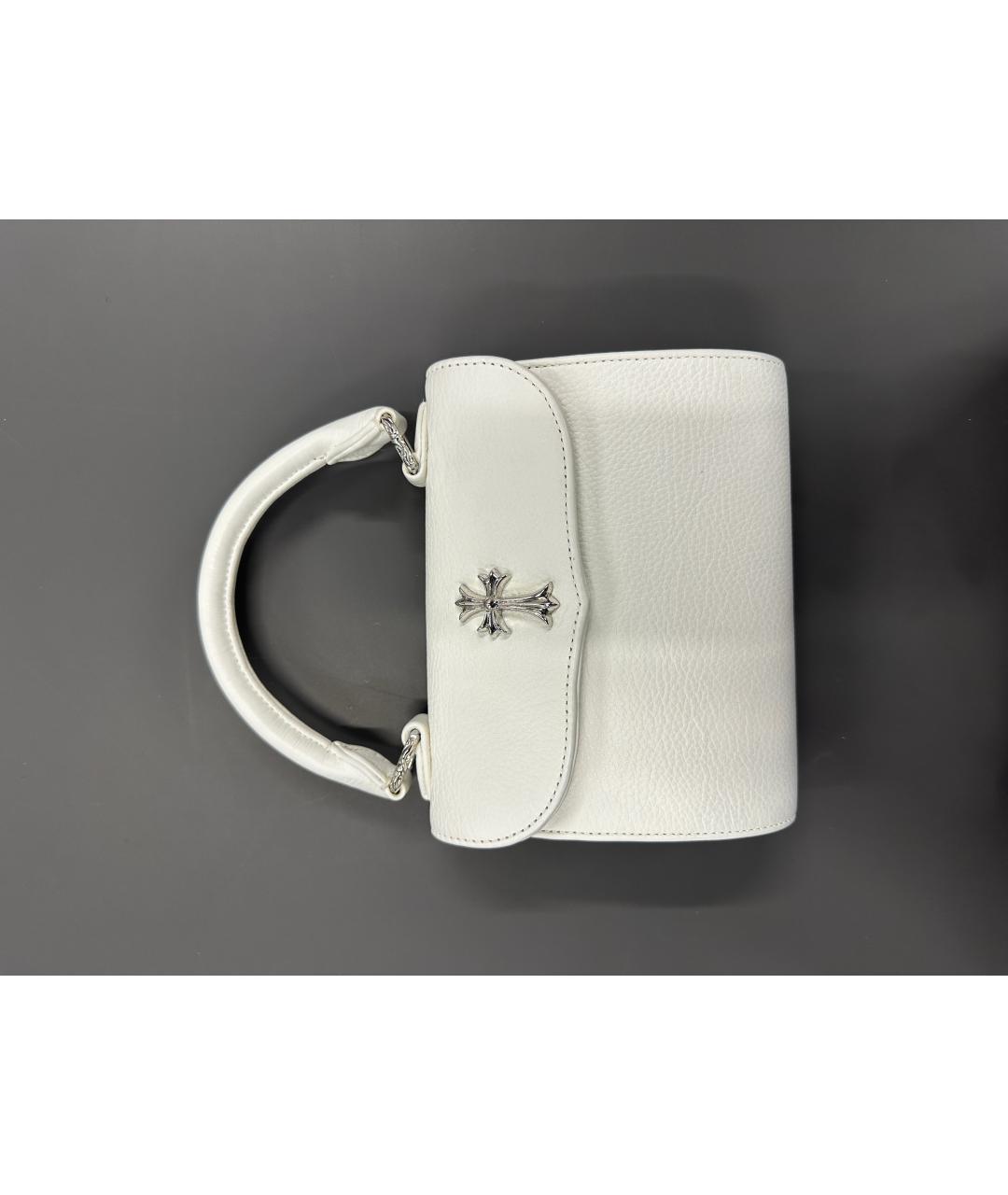 CHROME HEARTS Белая кожаная сумка с короткими ручками, фото 3