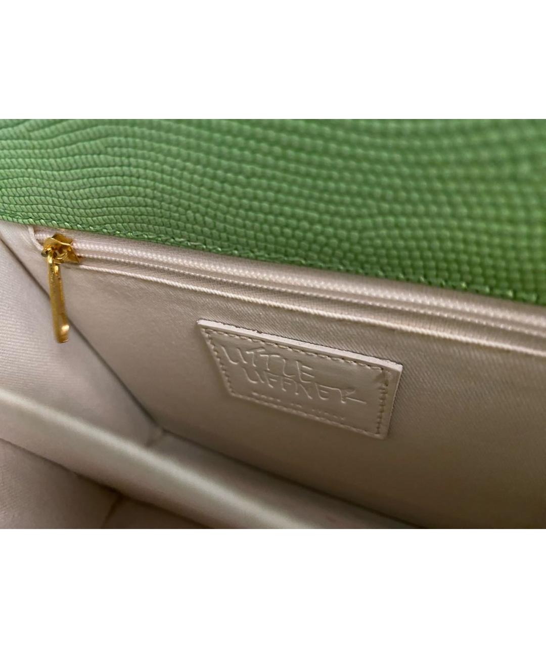 LITTLE LIFFNER Зеленая кожаная сумка с короткими ручками, фото 5