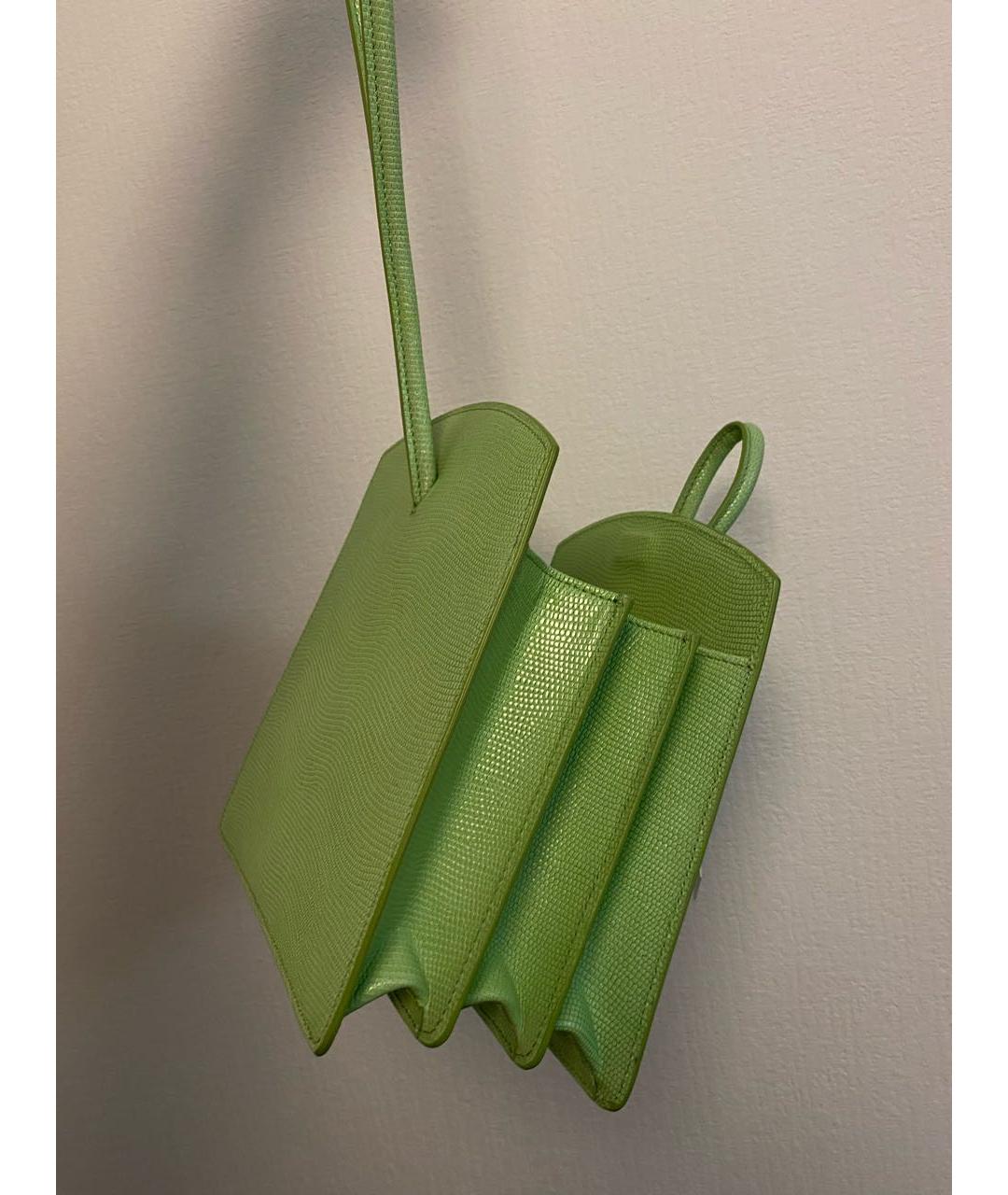 LITTLE LIFFNER Зеленая кожаная сумка с короткими ручками, фото 4