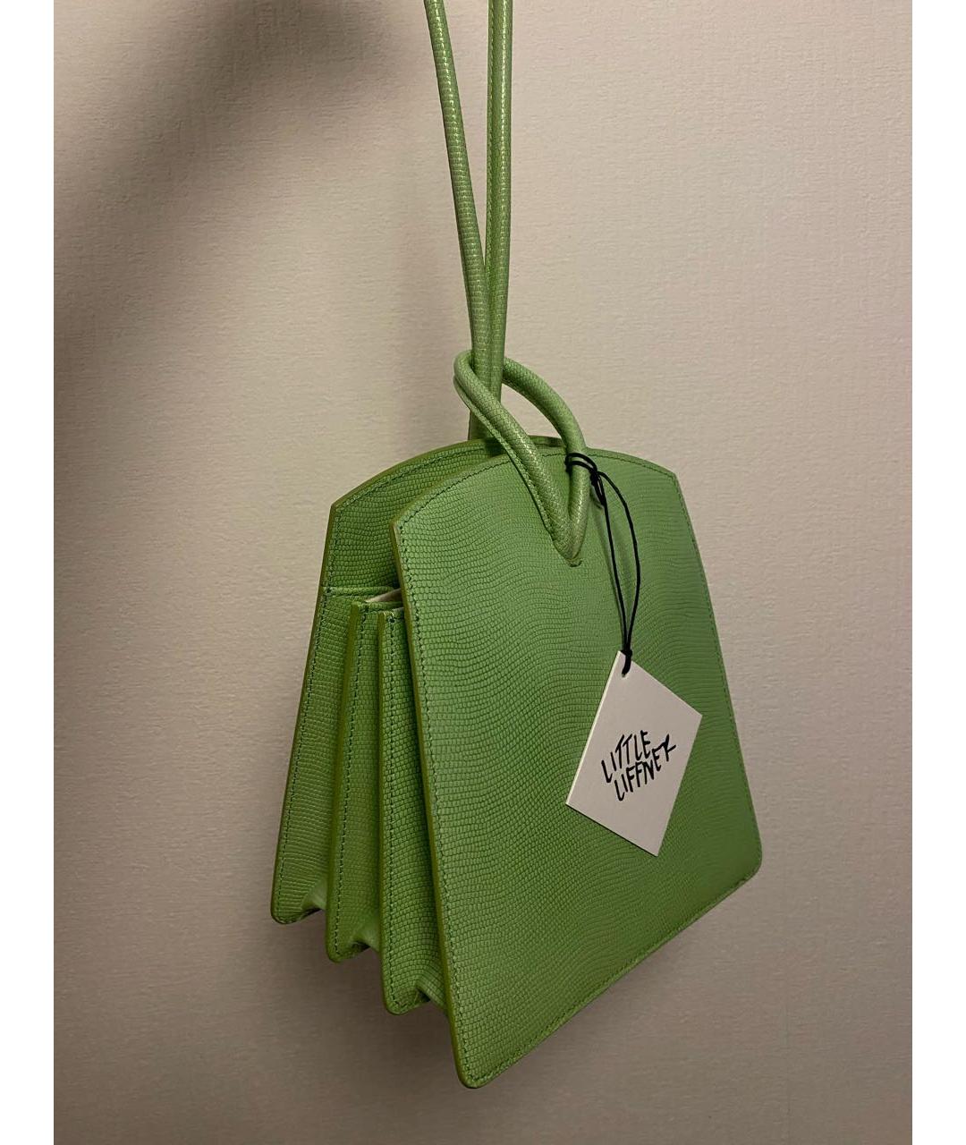LITTLE LIFFNER Зеленая кожаная сумка с короткими ручками, фото 2