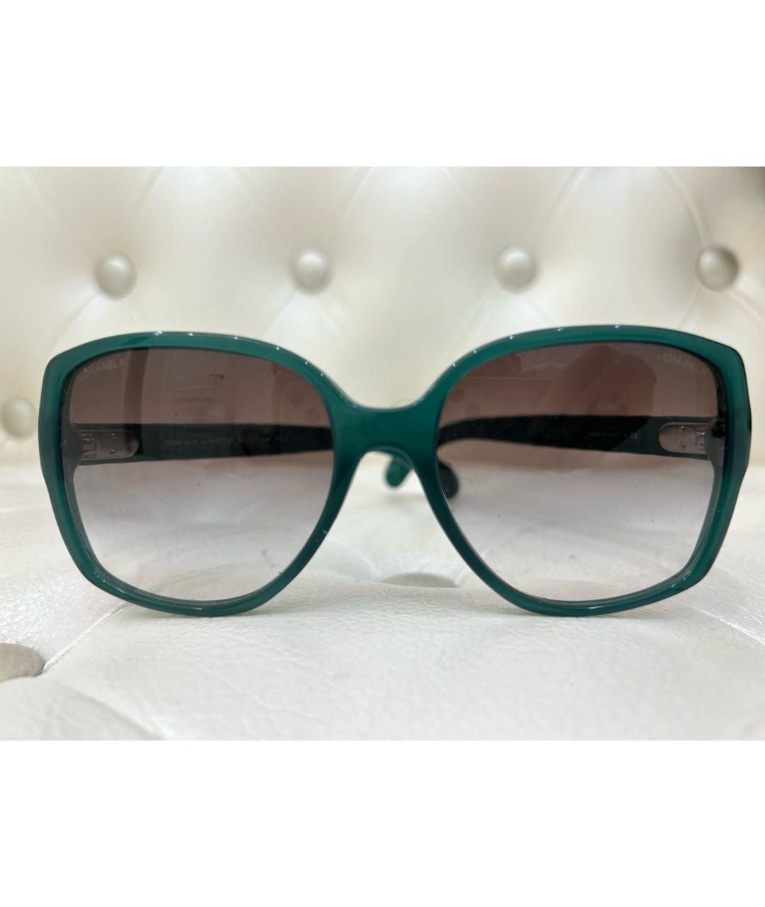 CHANEL PRE-OWNED Зеленые пластиковые солнцезащитные очки, фото 9