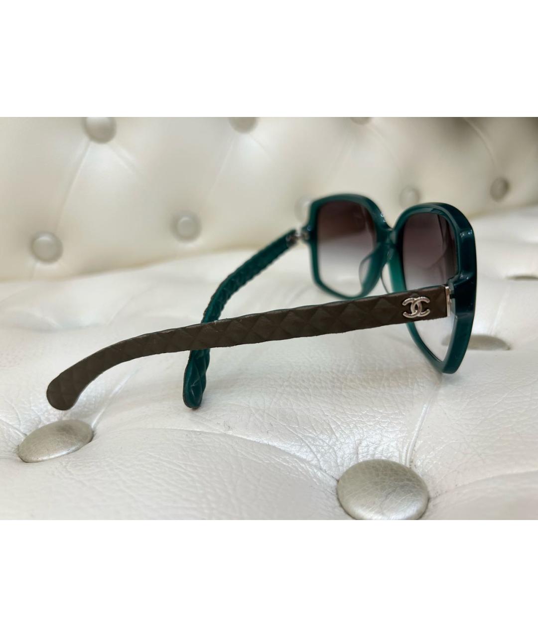 CHANEL PRE-OWNED Зеленые пластиковые солнцезащитные очки, фото 5