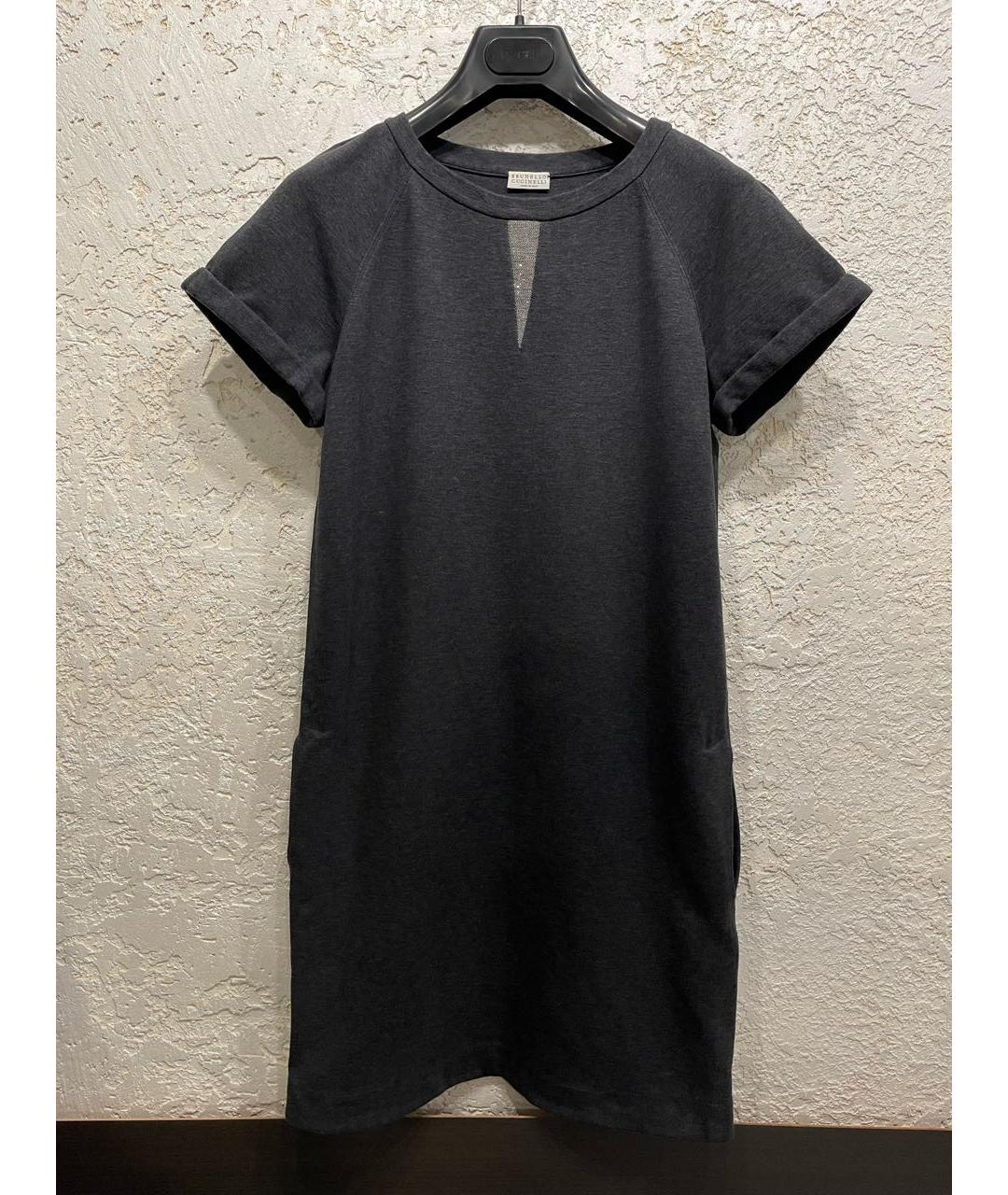 BRUNELLO CUCINELLI Антрацитовое хлопковое повседневное платье, фото 9