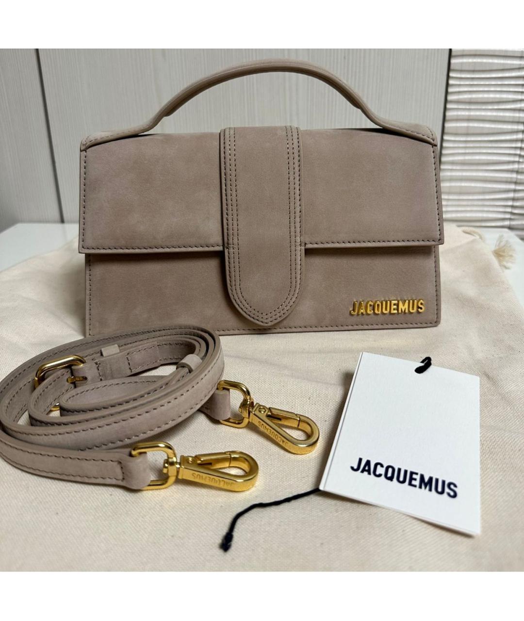 JACQUEMUS Бежевая замшевая сумка с короткими ручками, фото 5