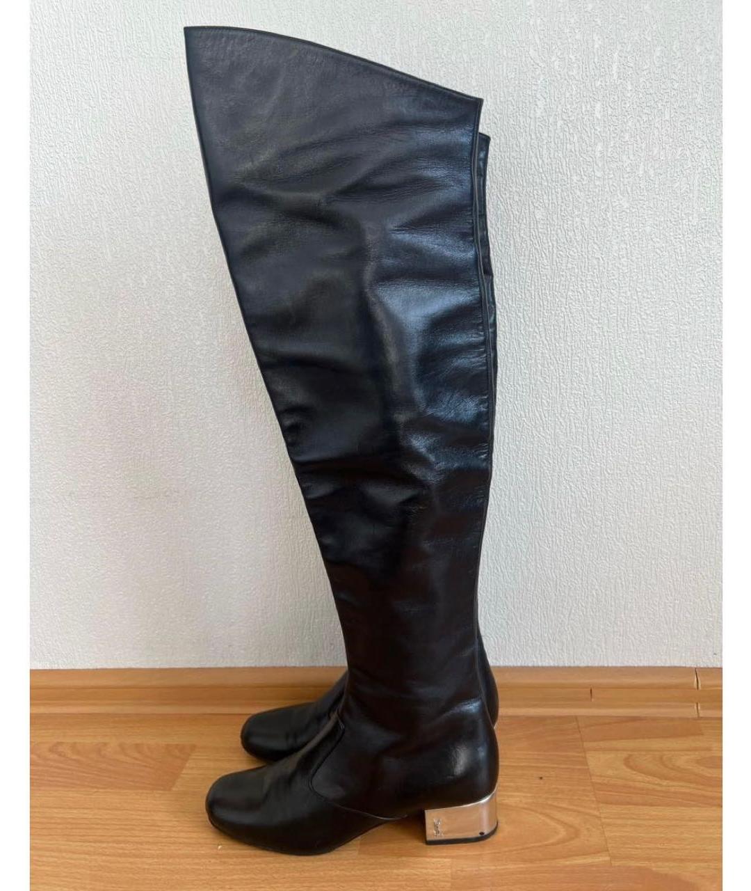 SAINT LAURENT Черные кожаные ботфорты, фото 3
