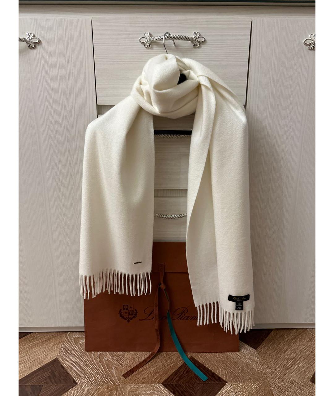 LORO PIANA Белый кашемировый шарф, фото 2