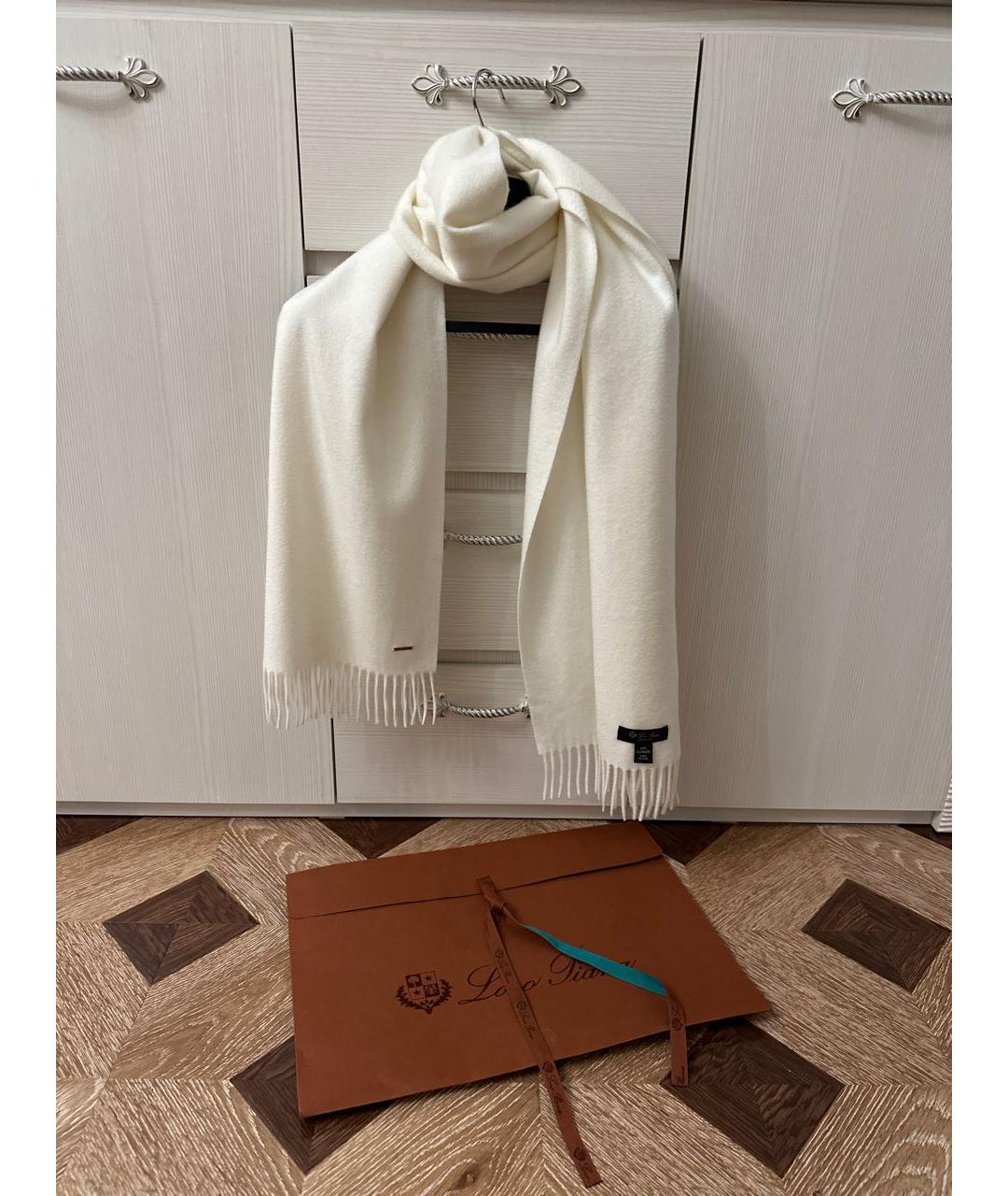 LORO PIANA Белый кашемировый шарф, фото 4