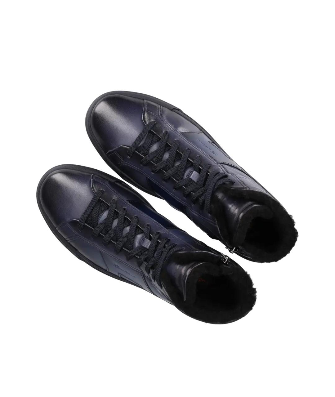 SANTONI Темно-синие кожаные высокие кроссовки / кеды, фото 4