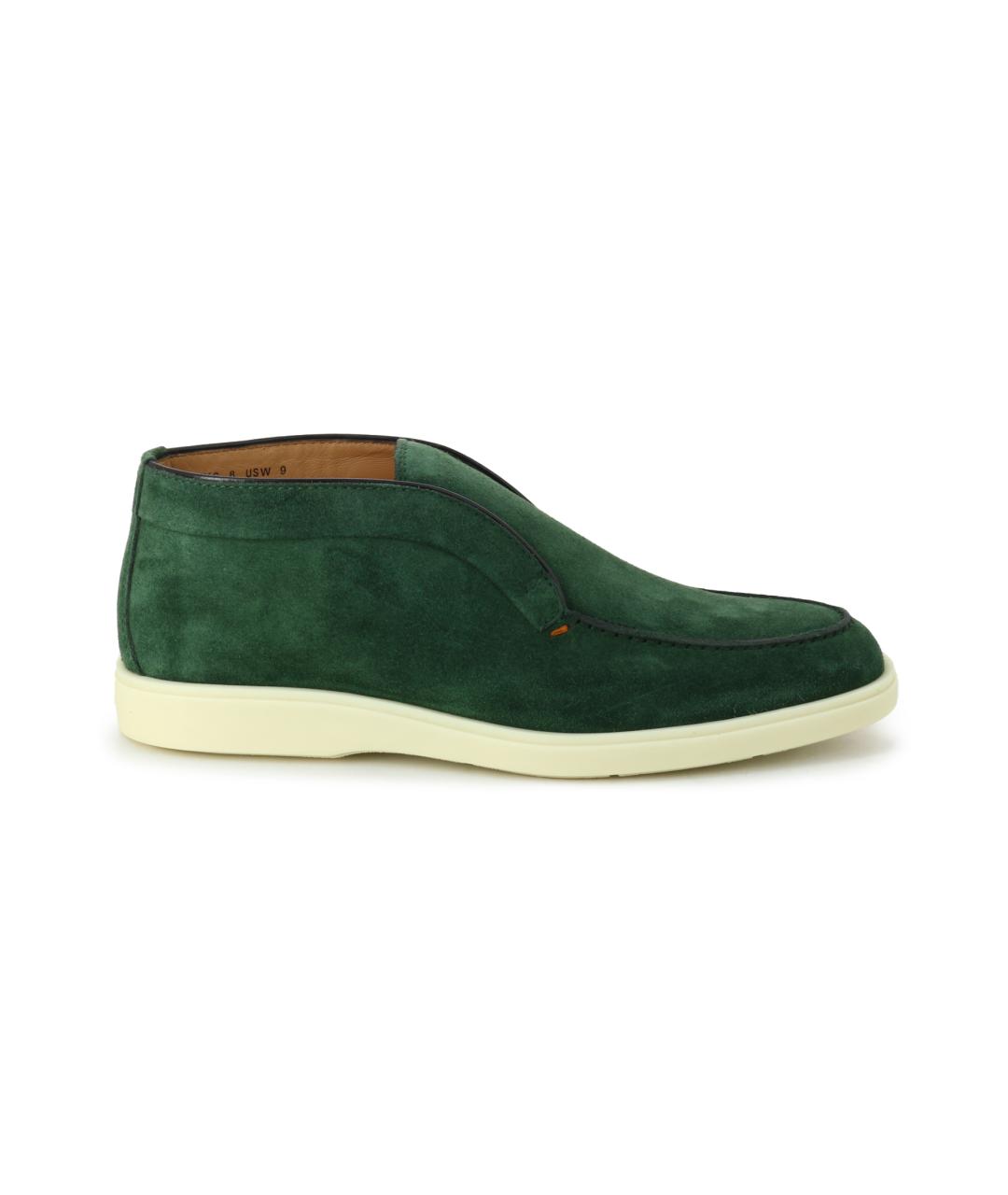 SANTONI Зеленые замшевые низкие ботинки, фото 1