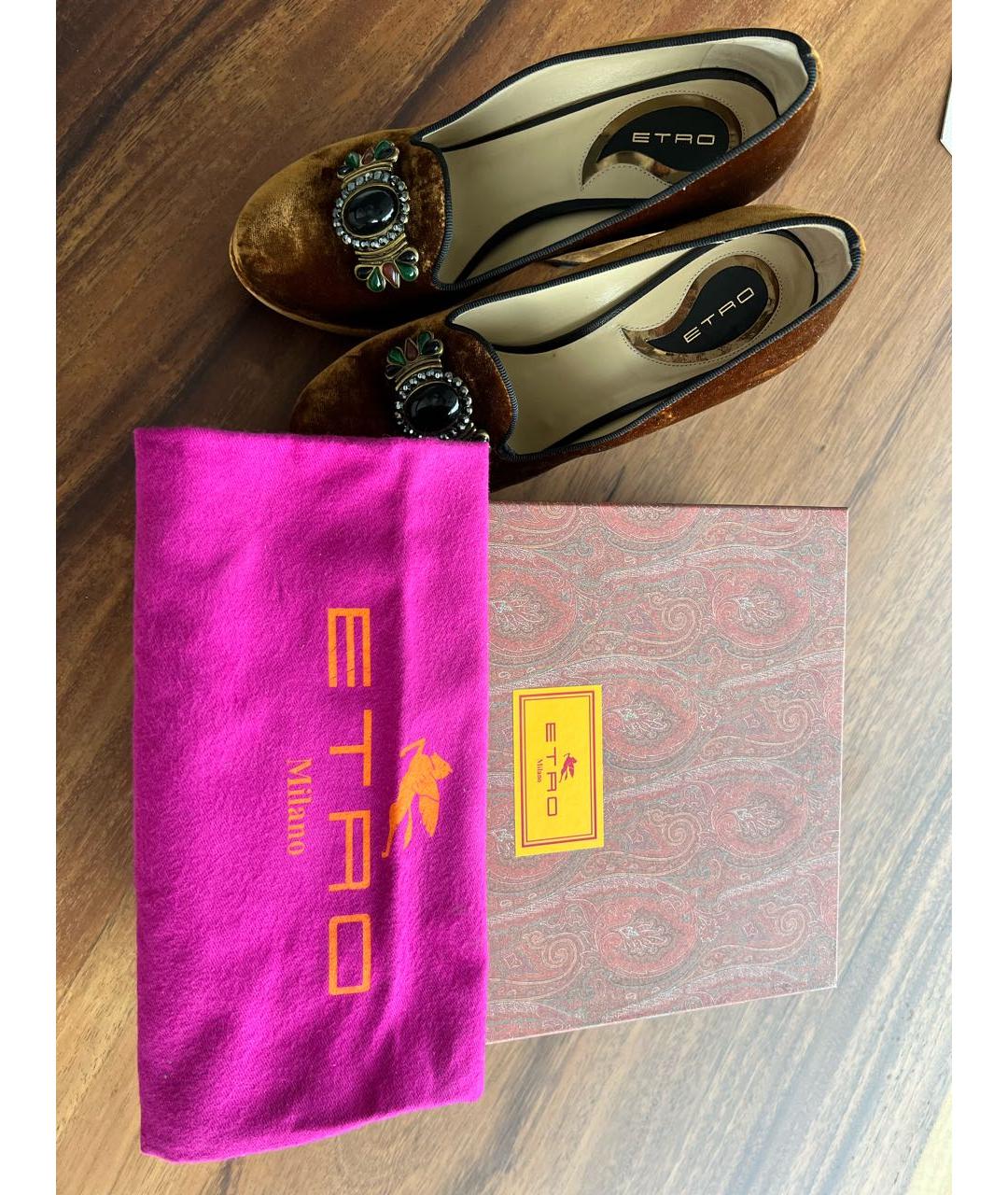 ETRO Коричневые бархатные туфли, фото 5