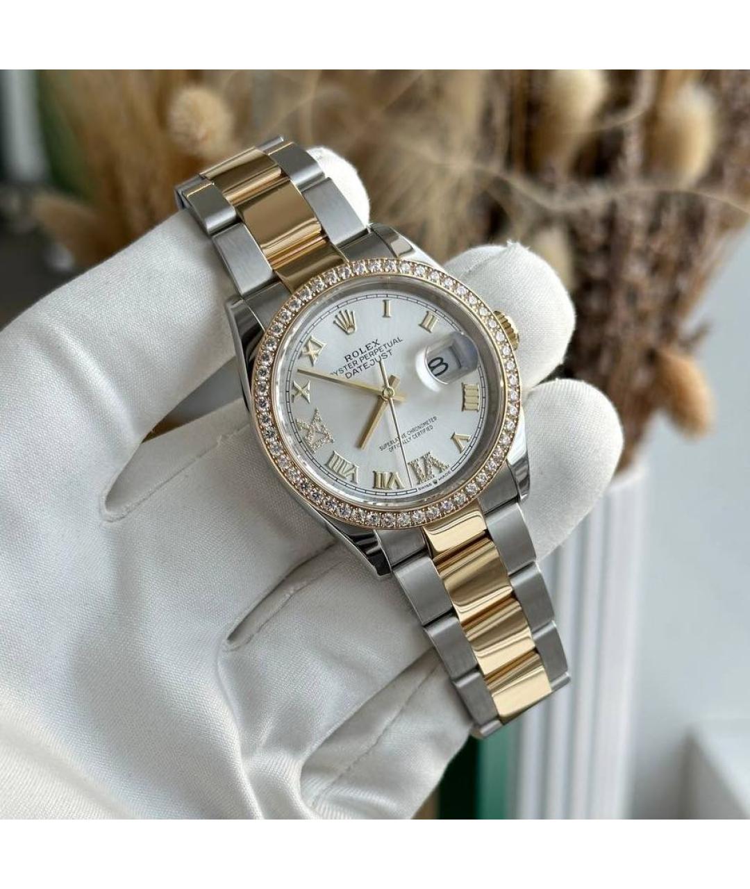 ROLEX Белые часы из желтого золота, фото 7