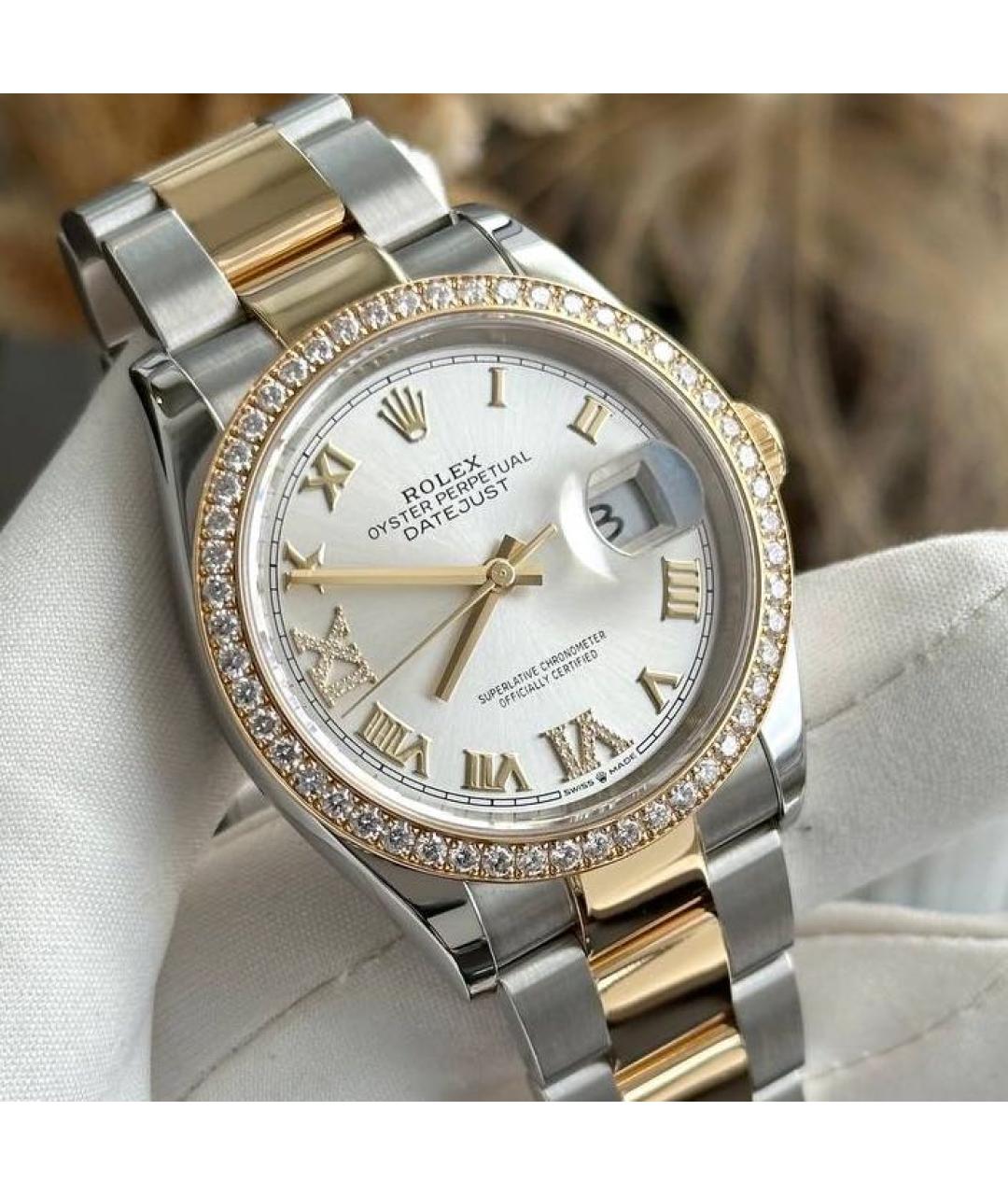 ROLEX Белые часы из желтого золота, фото 2