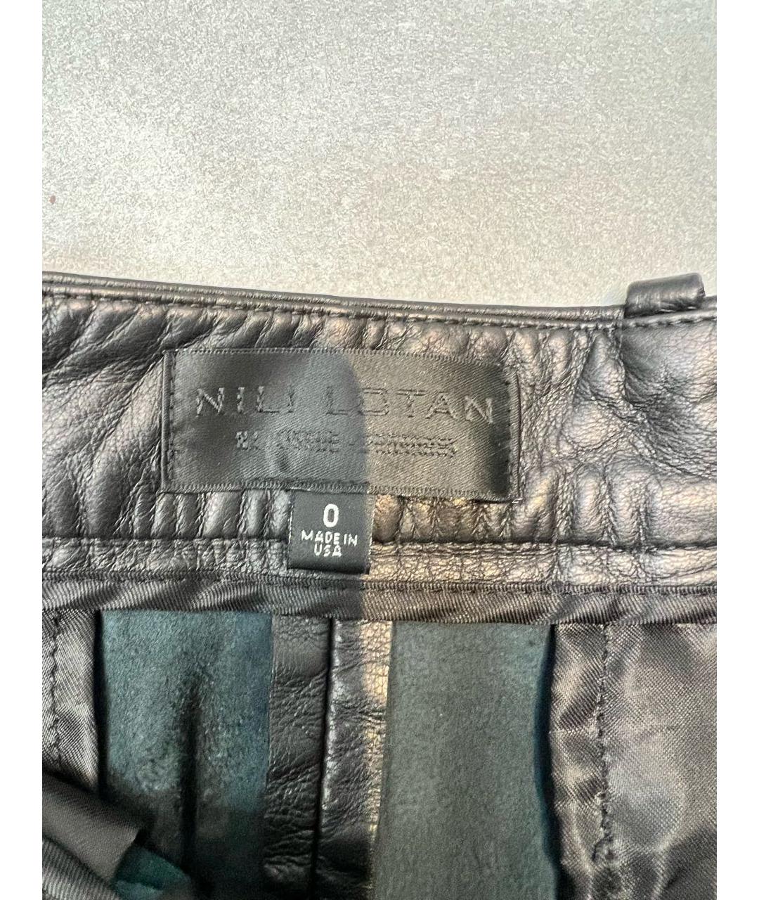 NILI LOTAN Черные кожаные прямые брюки, фото 3