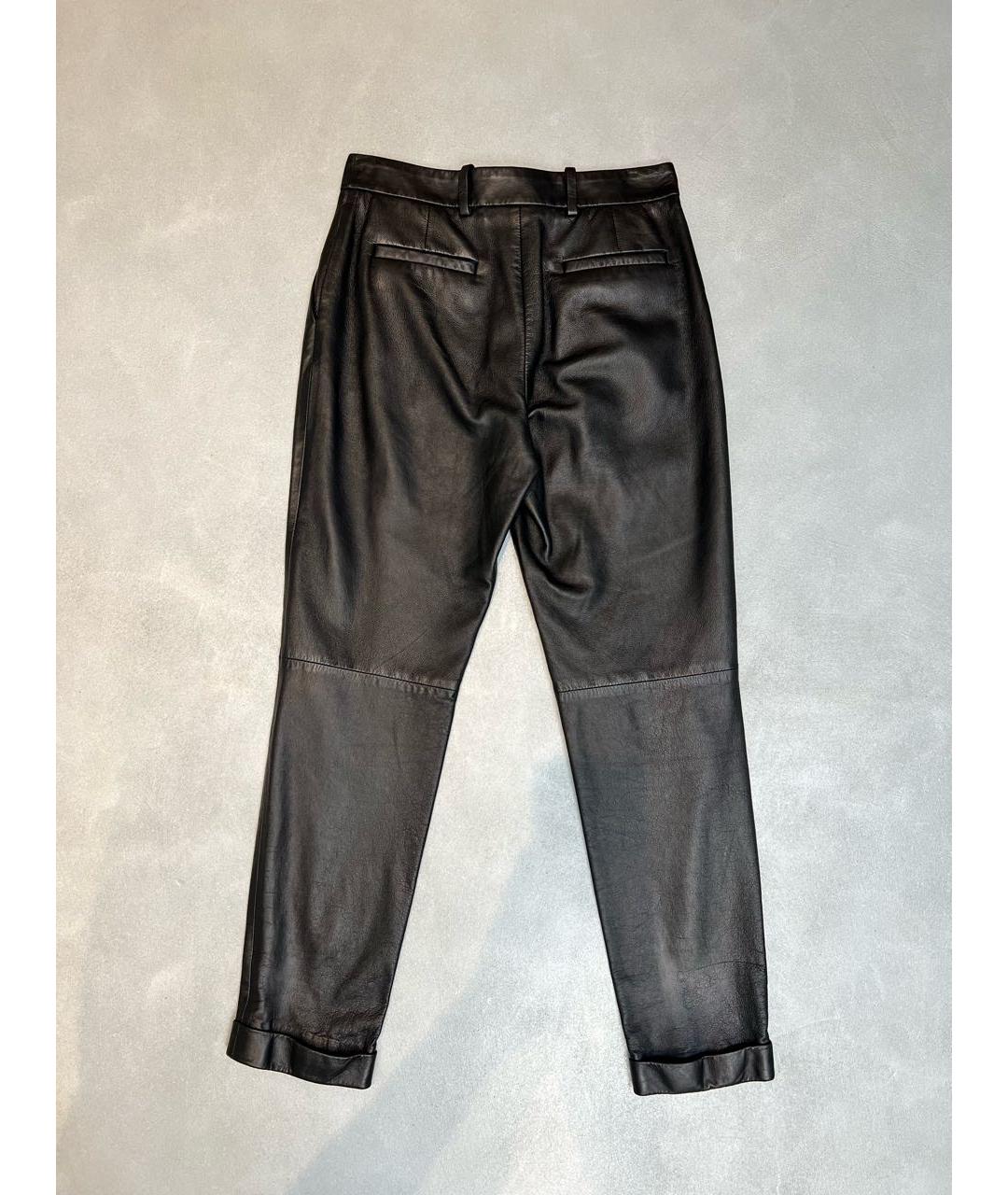 NILI LOTAN Черные кожаные прямые брюки, фото 2