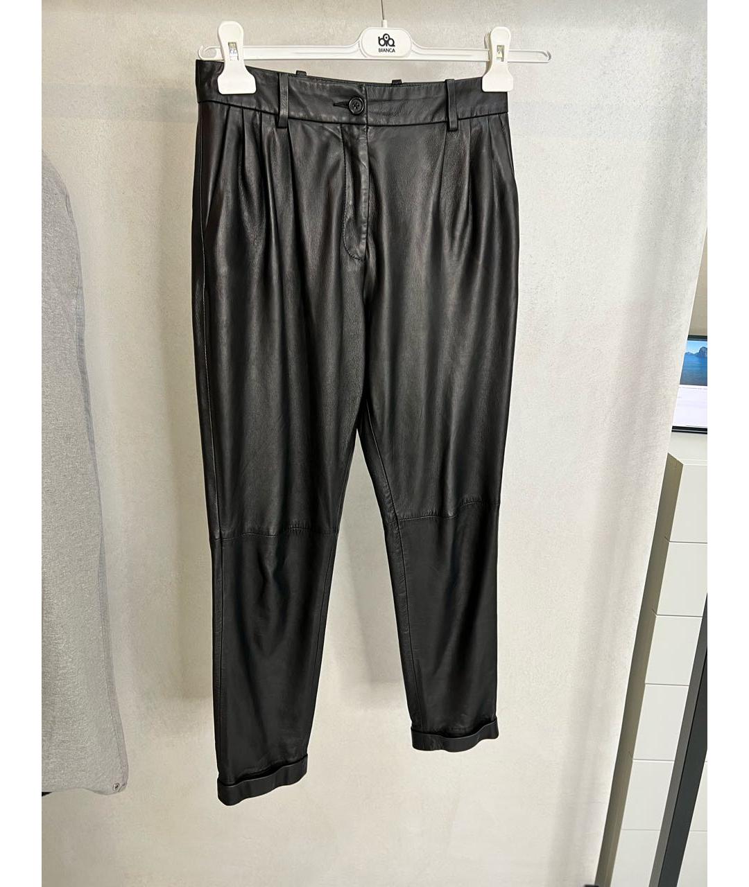 NILI LOTAN Черные кожаные прямые брюки, фото 7