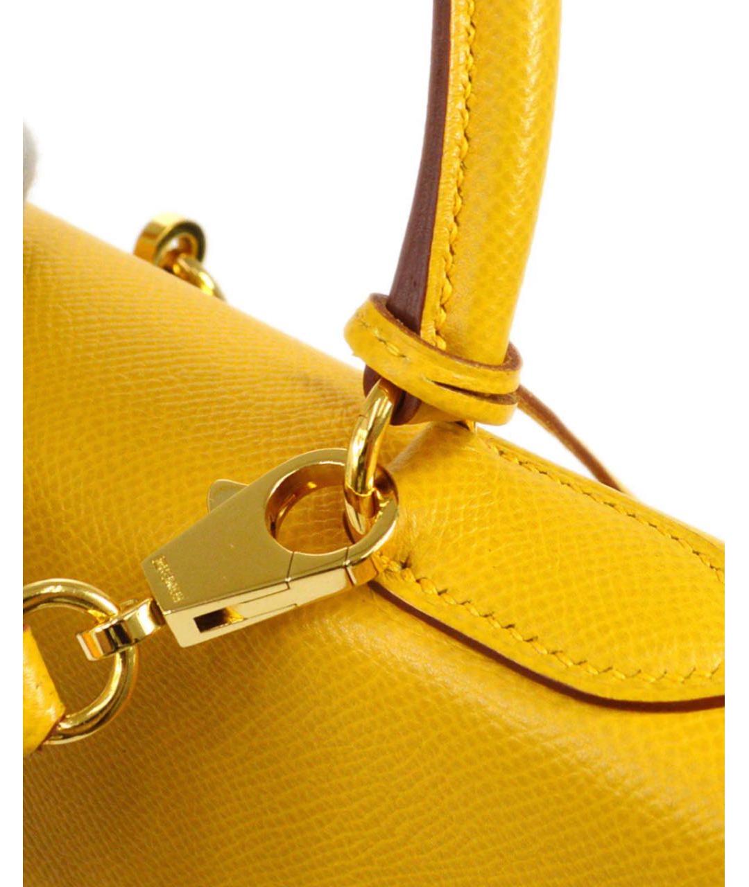 HERMES Желтая кожаная сумка с короткими ручками, фото 5