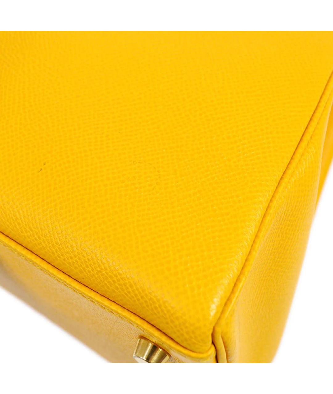HERMES Желтая кожаная сумка с короткими ручками, фото 3