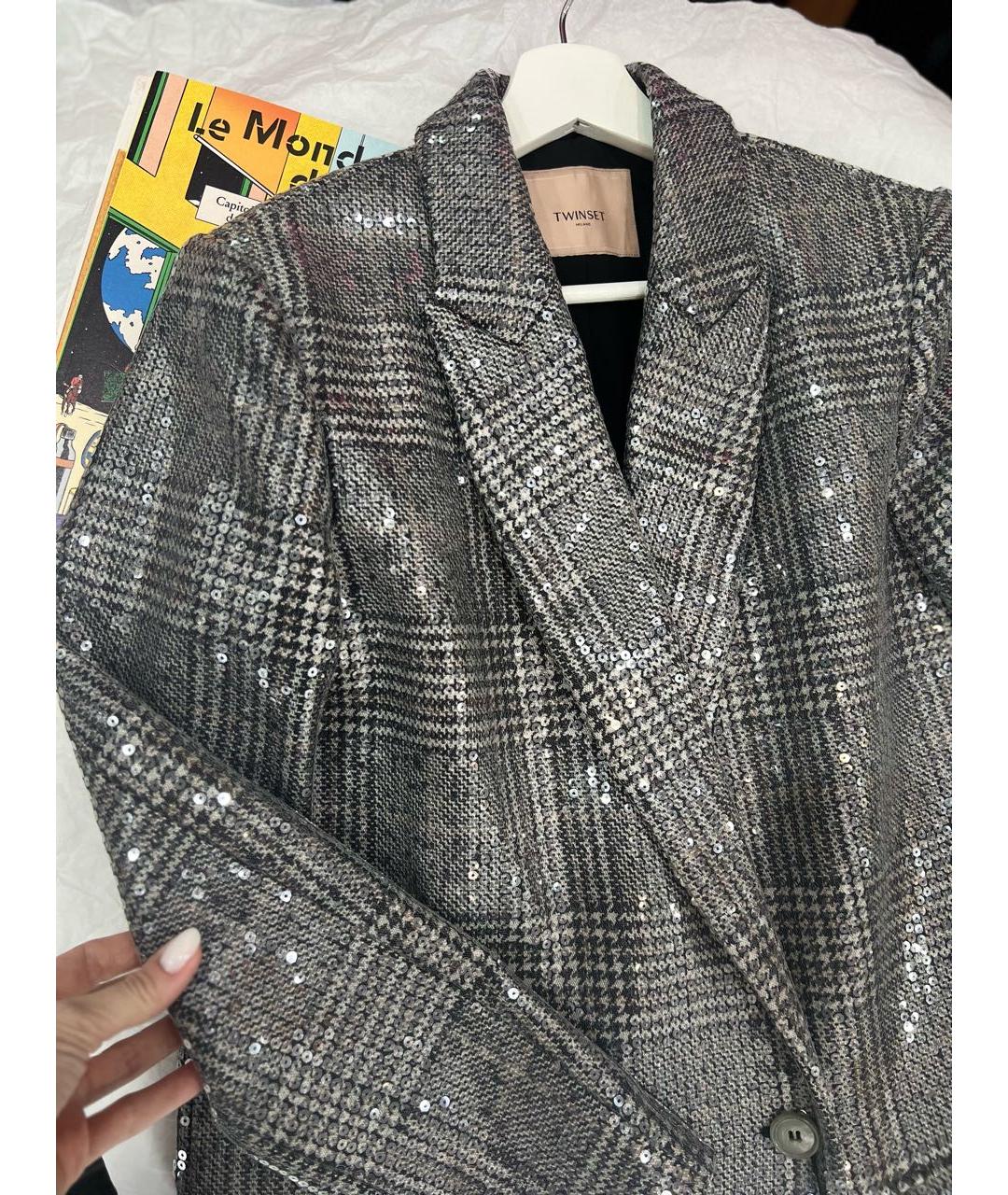TWIN-SET Серое шерстяное пальто, фото 4