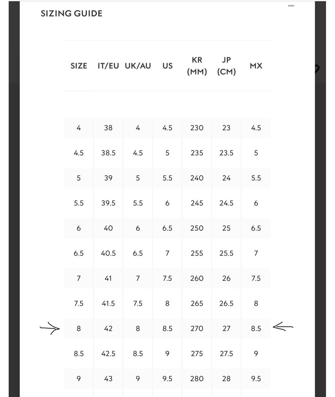 Kenzo shoes size chart hotsell