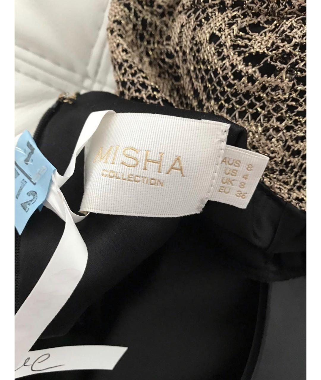 MISHA COLLECTION Золотое сетчатое коктейльное платье, фото 4