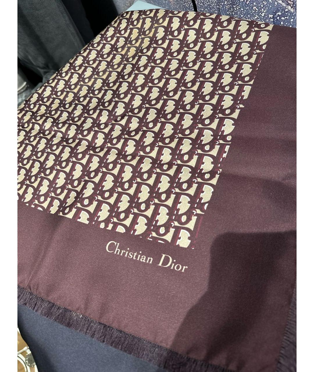 CHRISTIAN DIOR PRE-OWNED Бордовый шелковый платок, фото 3