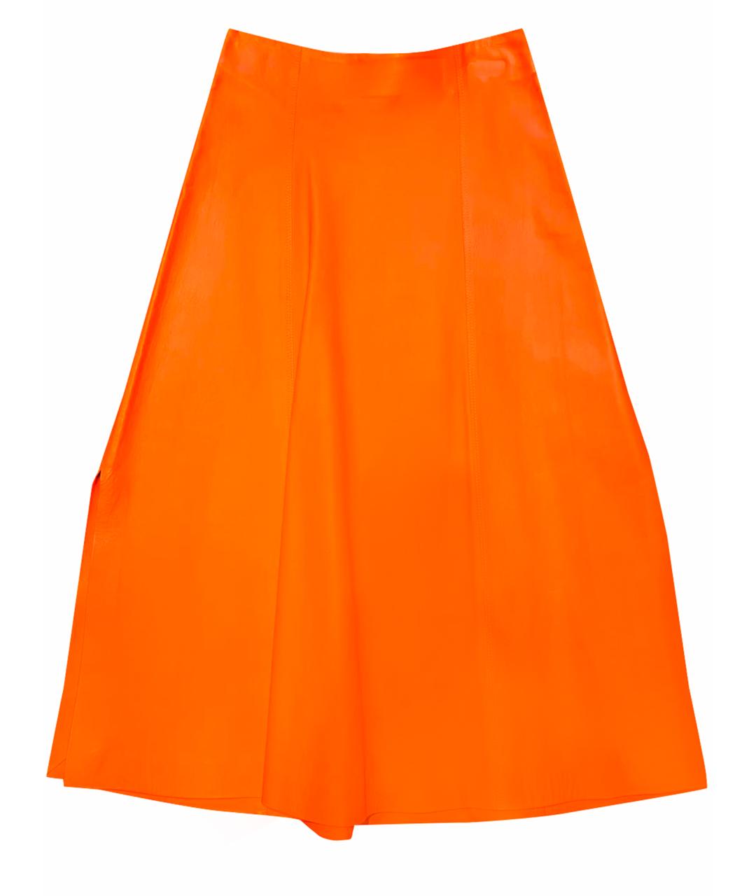 PAUL SMITH Оранжевая кожаная юбка миди, фото 1