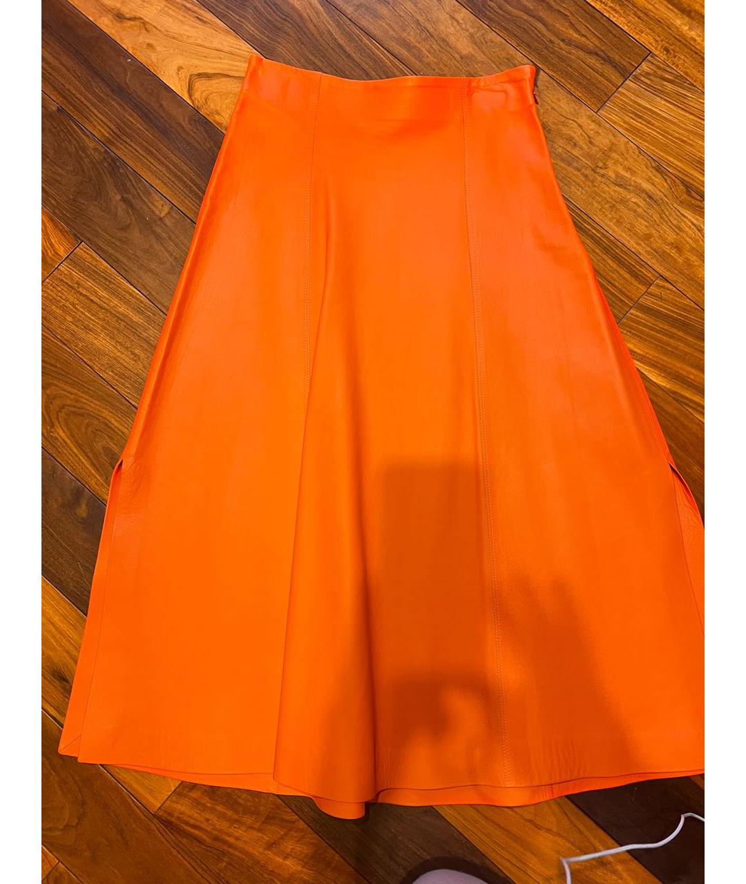 PAUL SMITH Оранжевая кожаная юбка миди, фото 5
