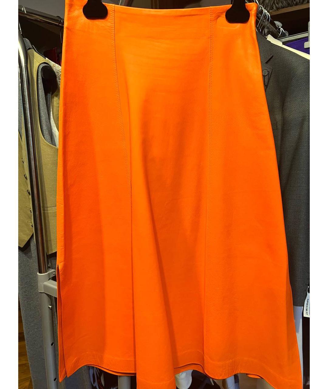 PAUL SMITH Оранжевая кожаная юбка миди, фото 2