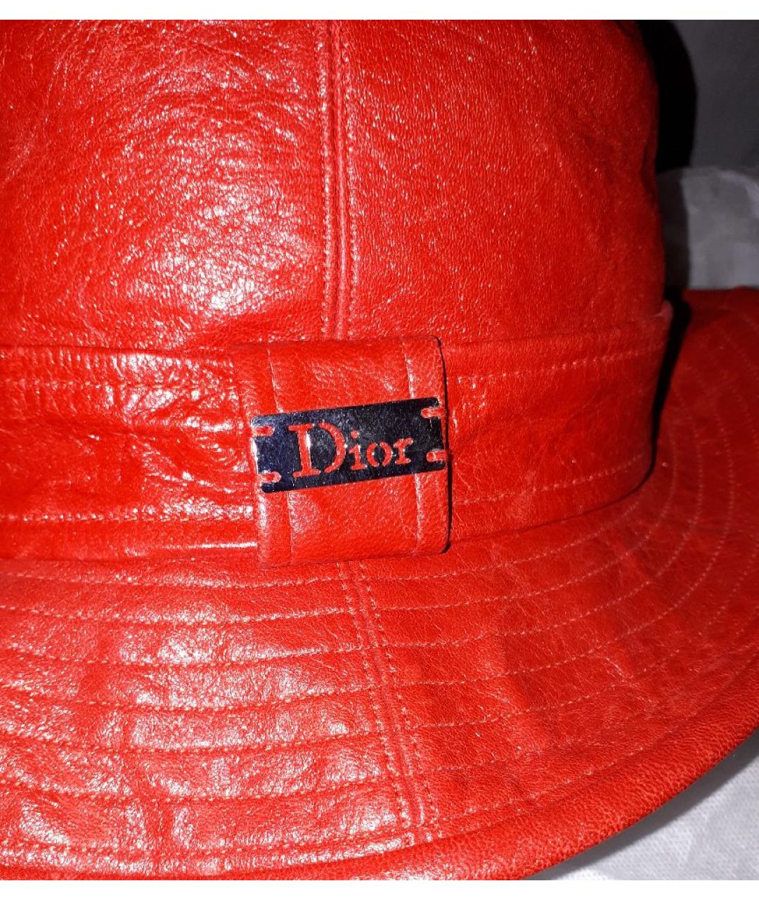CHRISTIAN DIOR PRE-OWNED Красная кожаная шляпа, фото 4